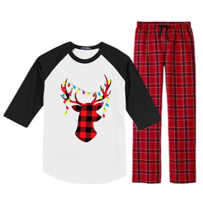 Classic Red & Black Christmas Buffalo Plaid Deer Raglan Sleeve Pajama Set