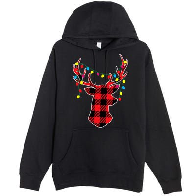Classic Red & Black Christmas Buffalo Plaid Deer Premium Pullover Hoodie