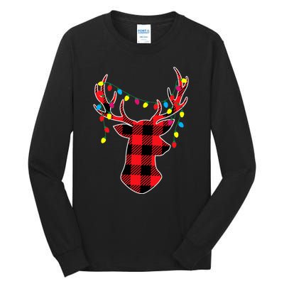 Classic Red & Black Christmas Buffalo Plaid Deer Tall Long Sleeve T-Shirt