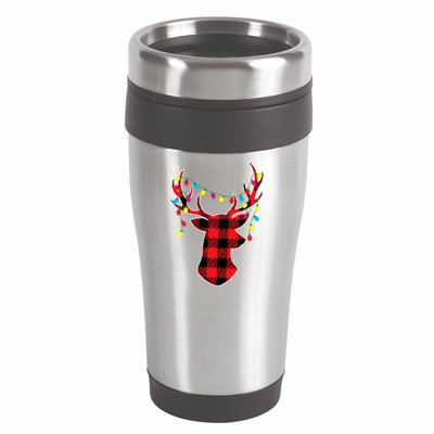 Classic Red & Black Christmas Buffalo Plaid Deer 16oz Travel Tumbler