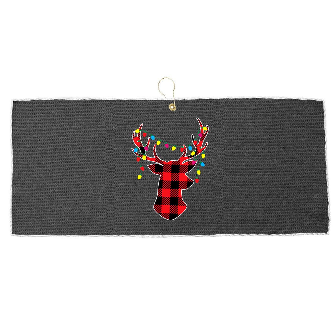 Classic Red & Black Christmas Buffalo Plaid Deer Large Microfiber Waffle Golf Towel