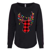 Classic Red & Black Christmas Buffalo Plaid Deer Womens California Wash Sweatshirt