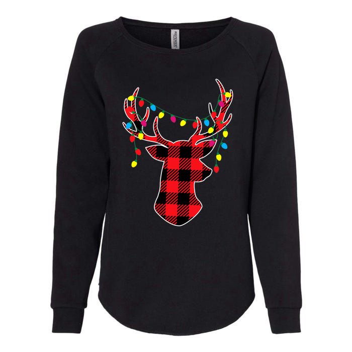 Classic Red & Black Christmas Buffalo Plaid Deer Womens California Wash Sweatshirt