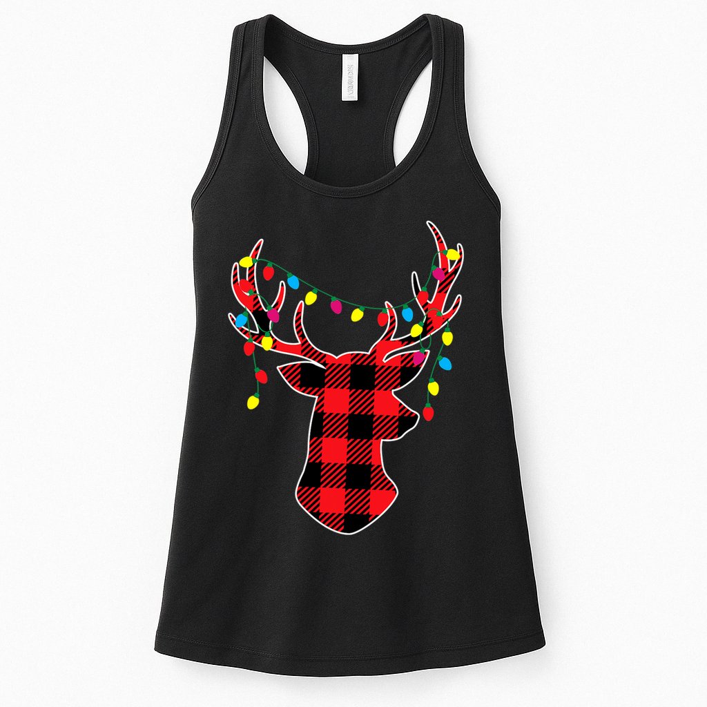 Classic Red & Black Christmas Buffalo Plaid Deer Womens Tank Top
