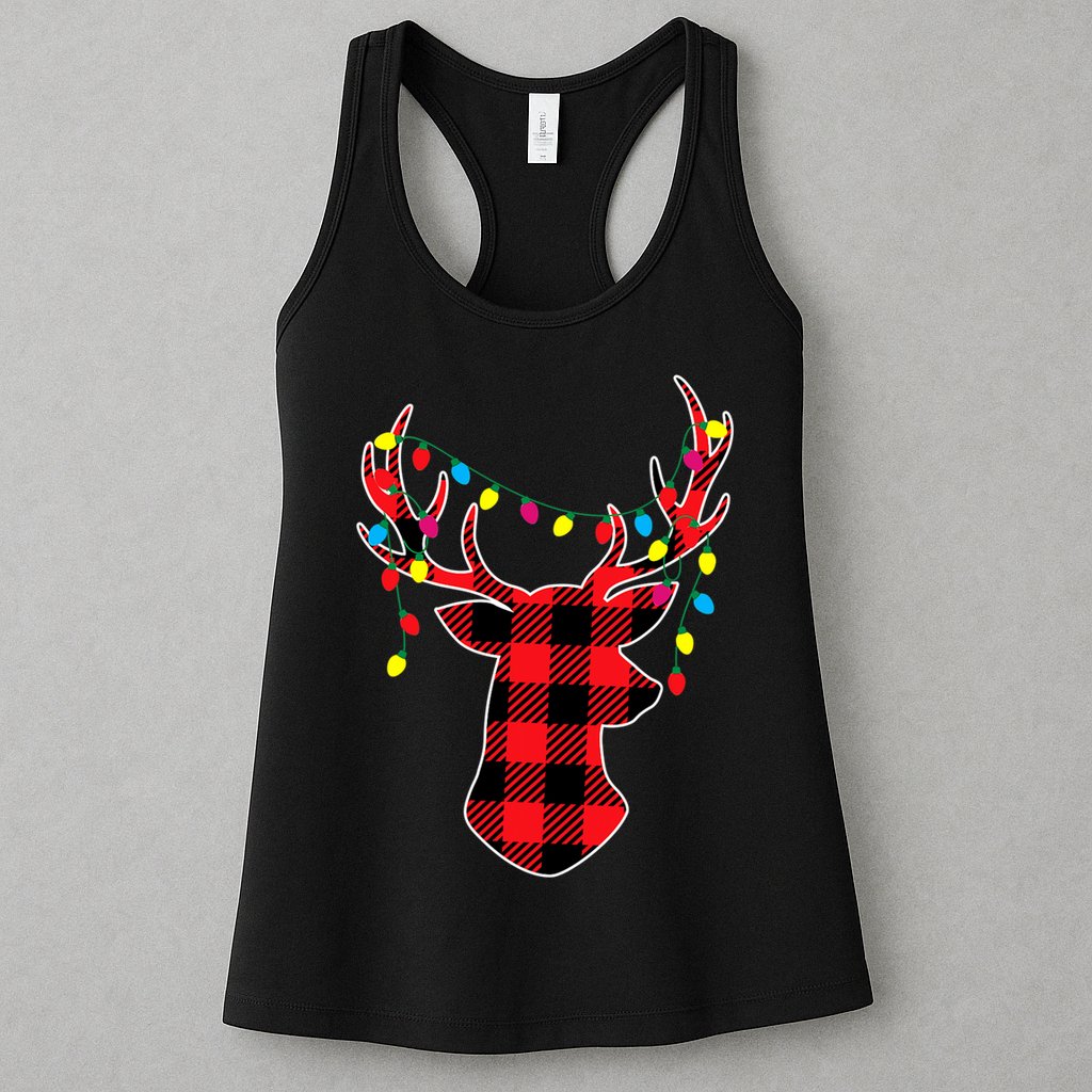 Classic Red & Black Christmas Buffalo Plaid Deer Womens Tank Top