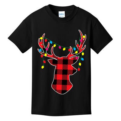 Classic Red & Black Christmas Buffalo Plaid Deer Kids T-Shirt