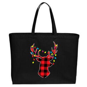 Classic Red & Black Christmas Buffalo Plaid Deer Cotton Canvas Jumbo Tote