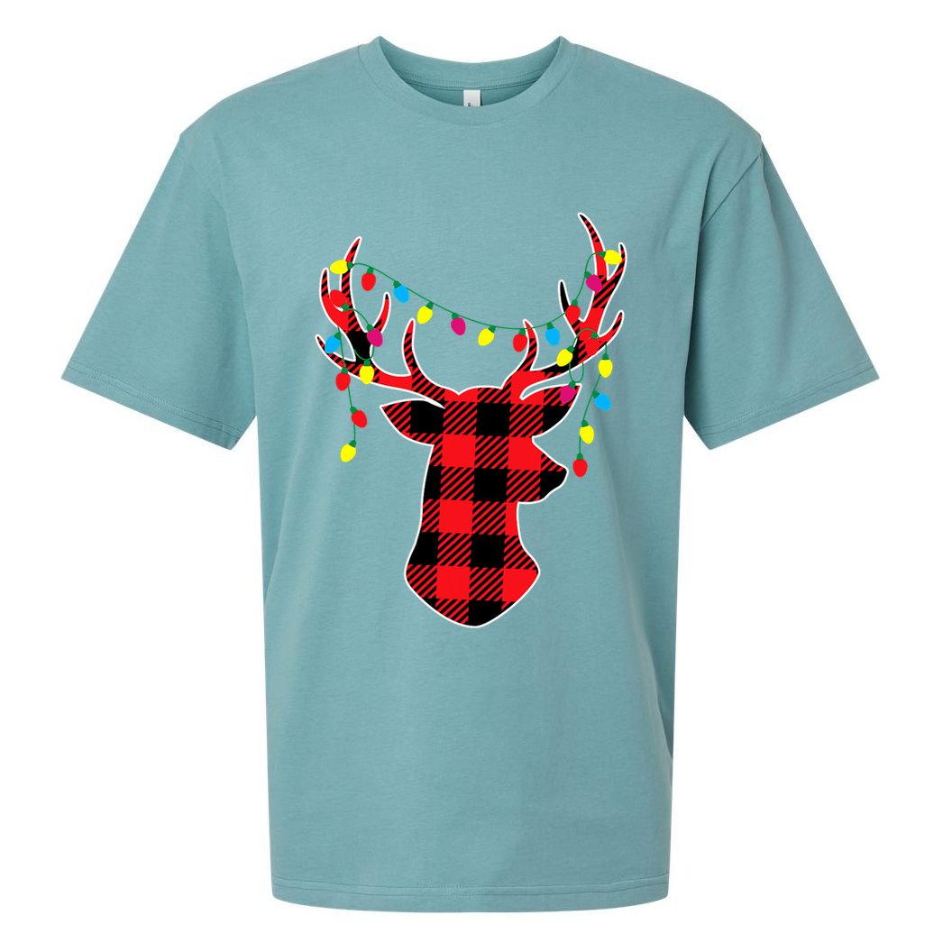 Classic Red & Black Christmas Buffalo Plaid Deer Sueded Cloud Jersey T-Shirt