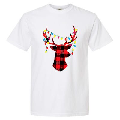 Classic Red & Black Christmas Buffalo Plaid Deer Garment-Dyed Heavyweight T-Shirt