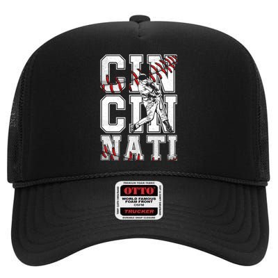 Cincinnati Retro Baseball Lover Met At Game Day High Crown Mesh Back Trucker Hat