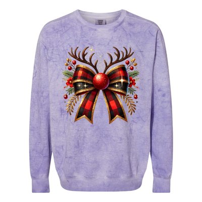 Christmas Reindeer Bow Cute Coquette Bow Xmas Gift Colorblast Crewneck Sweatshirt