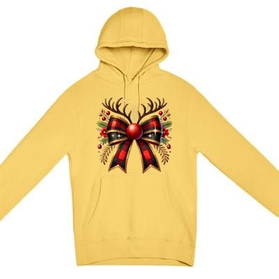 Christmas Reindeer Bow Cute Coquette Bow Xmas Gift Premium Pullover Hoodie