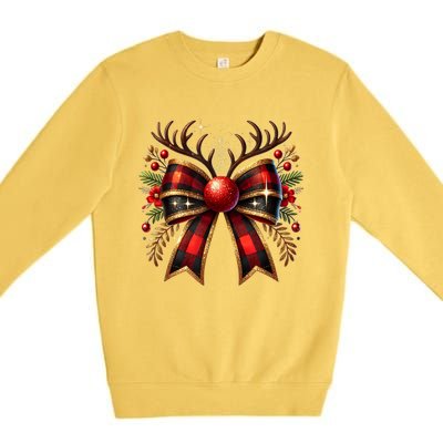 Christmas Reindeer Bow Cute Coquette Bow Xmas Gift Premium Crewneck Sweatshirt