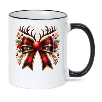 Christmas Reindeer Bow Cute Coquette Bow Xmas Gift 11oz Black Color Changing Mug