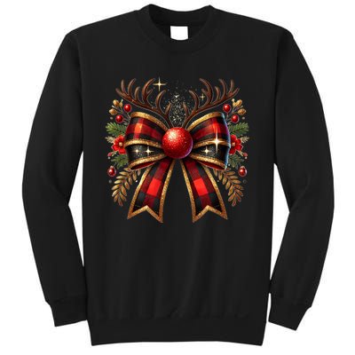 Christmas Reindeer Bow Cute Coquette Bow Xmas Gift Sweatshirt