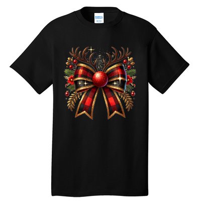 Christmas Reindeer Bow Cute Coquette Bow Xmas Gift Tall T-Shirt