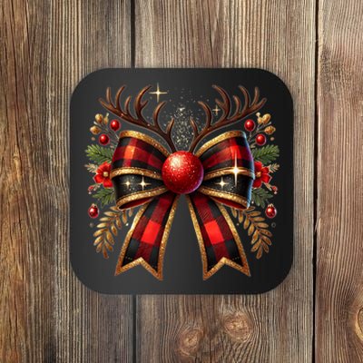 Christmas Reindeer Bow Cute Coquette Bow Xmas Gift Coaster