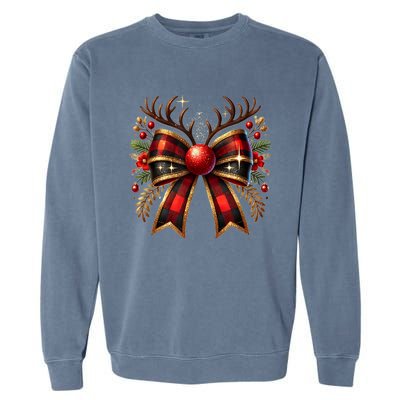 Christmas Reindeer Bow Cute Coquette Bow Xmas Gift Garment-Dyed Sweatshirt