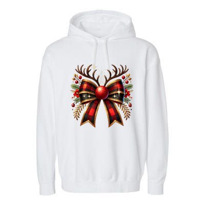 Christmas Reindeer Bow Cute Coquette Bow Xmas Gift Garment-Dyed Fleece Hoodie