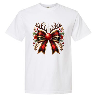 Christmas Reindeer Bow Cute Coquette Bow Xmas Gift Garment-Dyed Heavyweight T-Shirt