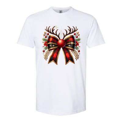 Christmas Reindeer Bow Cute Coquette Bow Xmas Gift Softstyle CVC T-Shirt