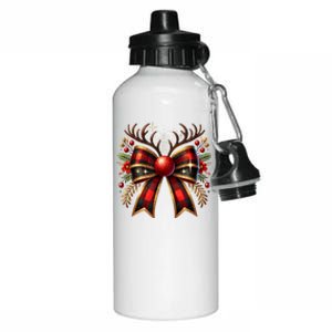 Christmas Reindeer Bow Cute Coquette Bow Xmas Gift Aluminum Water Bottle 