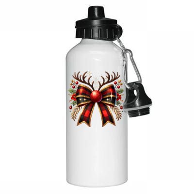 Christmas Reindeer Bow Cute Coquette Bow Xmas Gift Aluminum Water Bottle