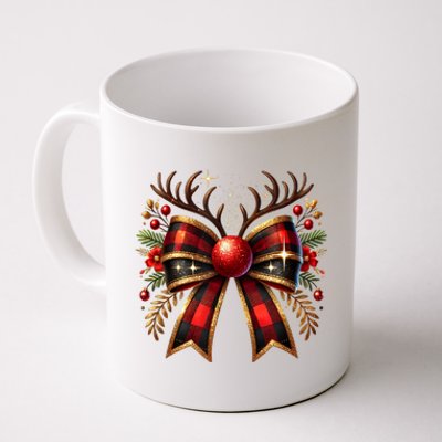 Christmas Reindeer Bow Cute Coquette Bow Xmas Gift Coffee Mug