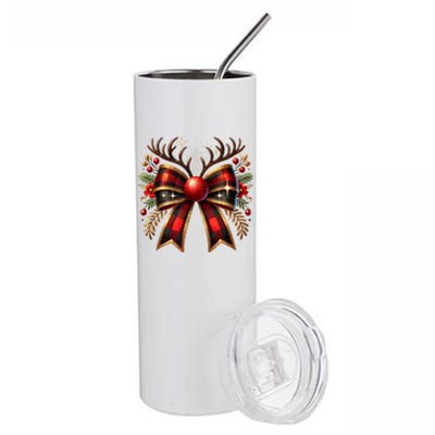 Christmas Reindeer Bow Cute Coquette Bow Xmas Gift Stainless Steel Tumbler