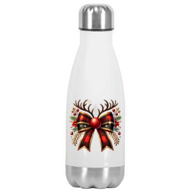 Christmas Reindeer Bow Cute Coquette Bow Xmas Gift Stainless Steel Insulated Water Bottle