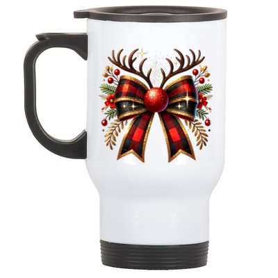 Christmas Reindeer Bow Cute Coquette Bow Xmas Gift Stainless Steel Travel Mug