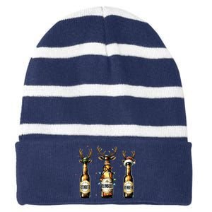 Christmas Reinbeer Beer Lover Striped Beanie with Solid Band