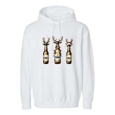 Christmas Reinbeer Beer Lover Garment-Dyed Fleece Hoodie