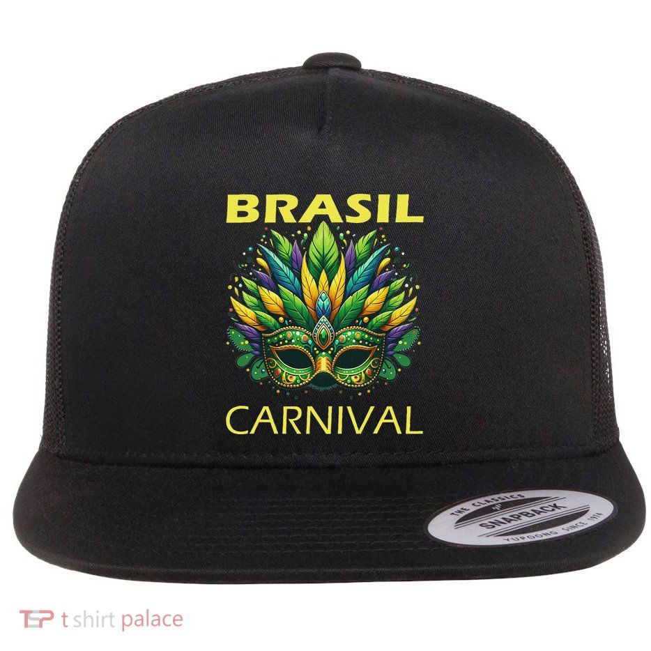 Carnival Rio Brazil Celebration Brasil Carnival Mask Flat Bill Trucker Hat