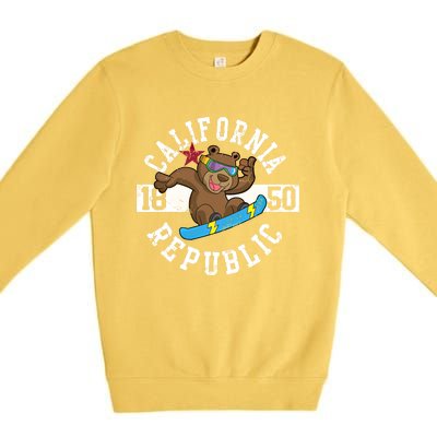 California Republic Bear Snowboarder Snowboarding Snowboard Cute Gift Premium Crewneck Sweatshirt