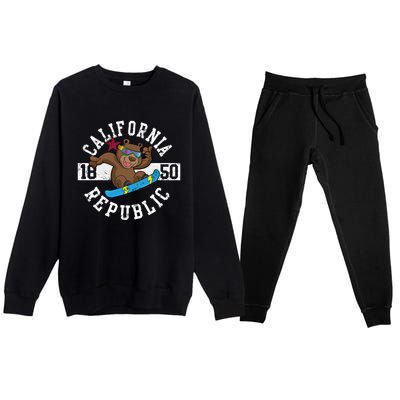 California Republic Bear Snowboarder Snowboarding Snowboard Cute Gift Premium Crewneck Sweatsuit Set