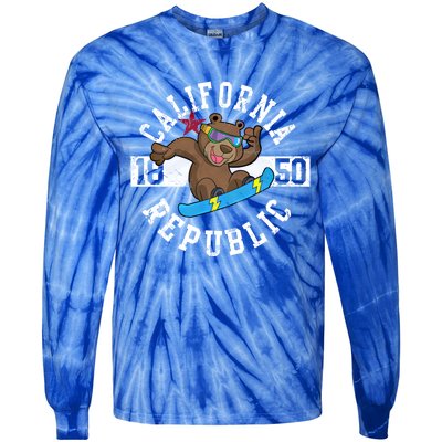 California Republic Bear Snowboarder Snowboarding Snowboard Cute Gift Tie-Dye Long Sleeve Shirt