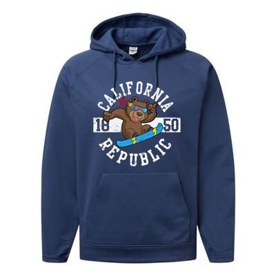 California Republic Bear Snowboarder Snowboarding Snowboard Cute Gift Performance Fleece Hoodie