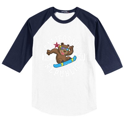 California Republic Bear Snowboarder Snowboarding Snowboard Cute Gift Baseball Sleeve Shirt