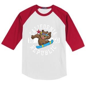 California Republic Bear Snowboarder Snowboarding Snowboard Cute Gift Kids Colorblock Raglan Jersey