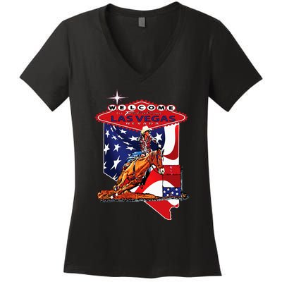 Championship Rodeo Barrel Racing Las Vegas Nevada Souvenir Women's V-Neck T-Shirt