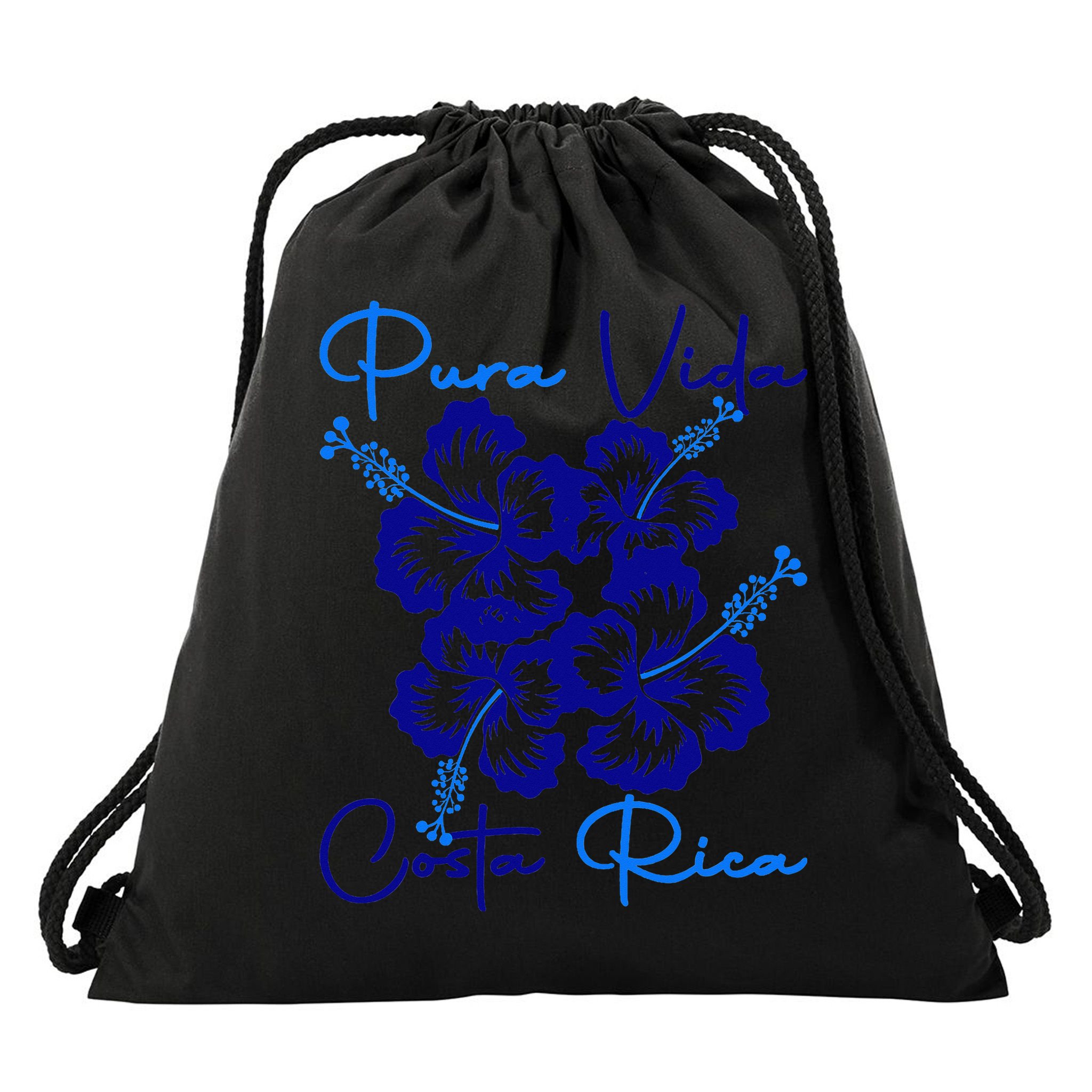 Costa Rica Beach Pura Vida Tropical Flower Family Vacation Drawstring Bag