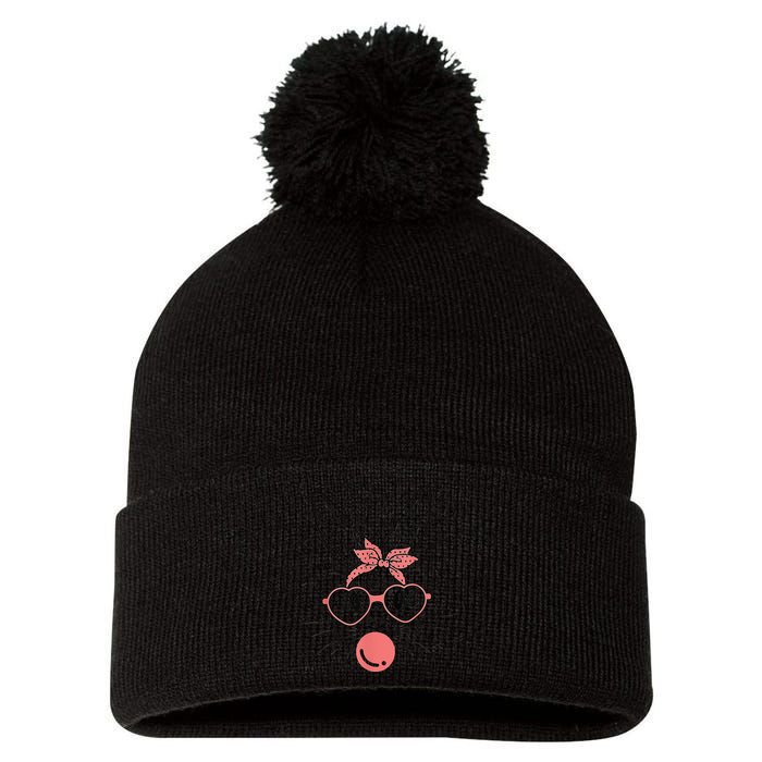 Cute Rabbit Bunny Blowing Bubble Gum Easter Day Pom Pom 12in Knit Beanie