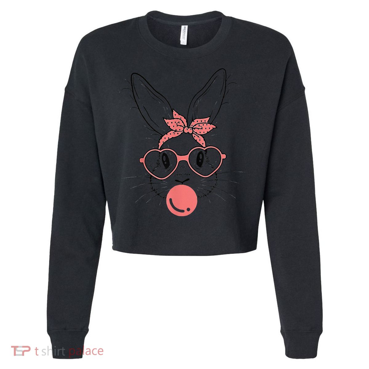 Cute Rabbit Bunny Blowing Bubble Gum Easter Day Cropped Pullover Crew