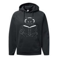 Cat Reading Book With Headphones Performance Fleece Hoodie