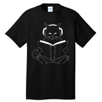 Cat Reading Book With Headphones Tall T-Shirt