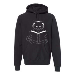 Cat Reading Book With Headphones Premium Hoodie