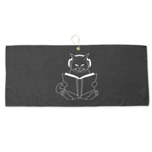 Cat Reading Book With Headphones Large Microfiber Waffle Golf Towel