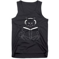 Cat Reading Book With Headphones Tank Top