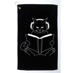 Cat Reading Book With Headphones Platinum Collection Golf Towel